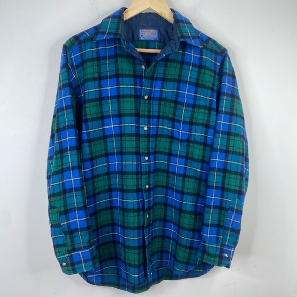 Vintage Pendleton Lodge Shirt 70s Wool Flannel Blue Made In USA L Gorpcore FLAW - Picture 12 of 12